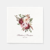 Script Waterverf Bourgondië Red Floral Wedding Servet (Voorkant)