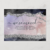 Script Waterverf Paars Black Silver Moving Aankondigingskaart (Voorkant)