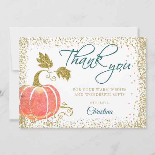 Script Waterverf Pumpkin Glitter Herfst Hartelijk Bedankkaart (Voorkant)