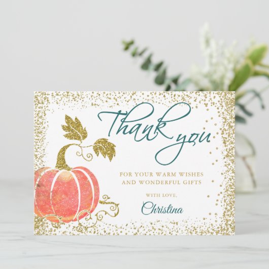 Script Waterverf Pumpkin Glitter Herfst Hartelijk  Bedankkaart (Staand voorkant)