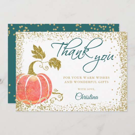 Script Waterverf Pumpkin Glitter Herfst Hartelijk  Bedankkaart (Voorkant / Achterkant)