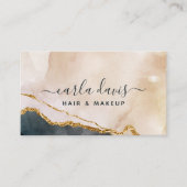 Script Waterverf Roze Zwart Goud Marmer QR-code Visitekaartje (Voorkant)