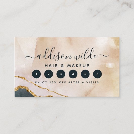 Script Waterverf Roze Zwart Goud Marmer Zakelijk Klantenkaartje (Voorkant)