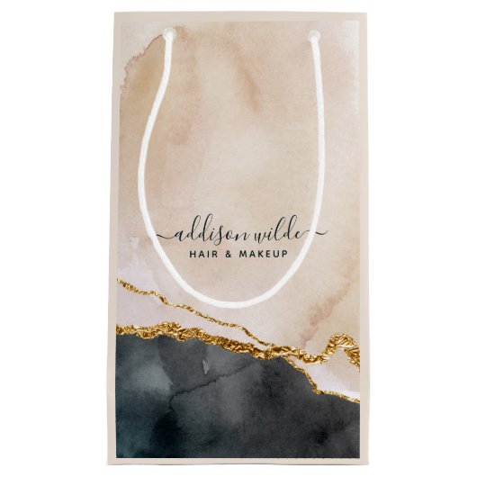 Script Waterverf Roze Zwart Goud Marmer Zakelijk Klein Cadeauzakje (Voorkant)
