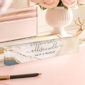 Script Waterverf Roze Zwart Goud Marmer Zakelijk Naambordje