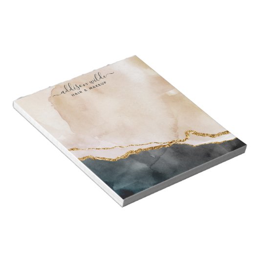 Script Waterverf Roze Zwart Goud Marmer Zakelijk Notitieblok (Schuin)