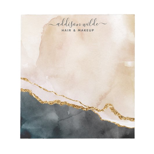 Script Waterverf Roze Zwart Goud Marmer Zakelijk Notitieblok (Voorkant)