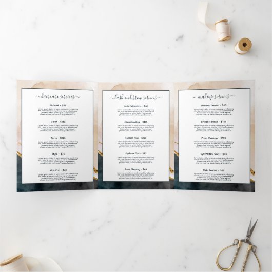 Script Waterverf Roze Zwart Goud Salon Brochure Drieluik Kaart (Binnen)