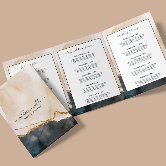 Script Waterverf Roze Zwart Goud Salon Brochure Drieluik Kaart