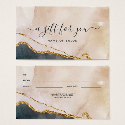 Script Waterverf Roze zwarte gouden goudkleurige c Visitekaartje (Voorkant /achterkant)