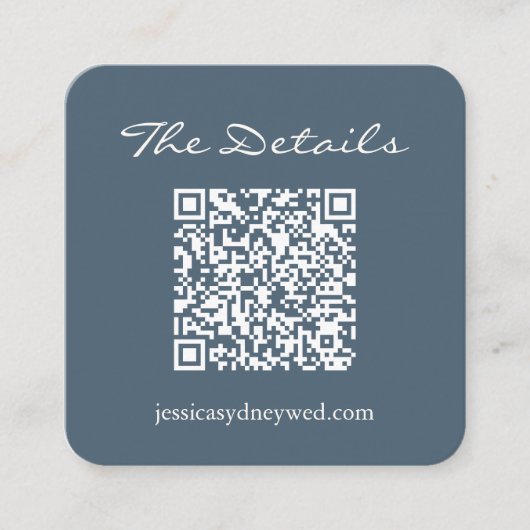 Script Weddenschap RSVP Details QR Code Dark Blue Informatiekaartje (Voorkant)