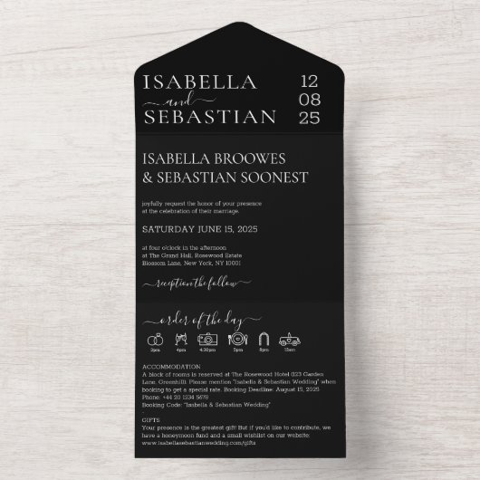 Script Wedding Black All in one save the date Uitnodiging (Binnen)