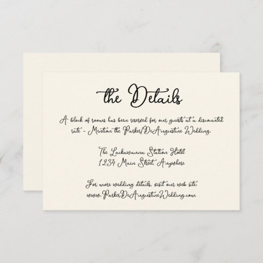 Script Wedding Information Details Enclosure Kaart (Voorkant / Achterkant)