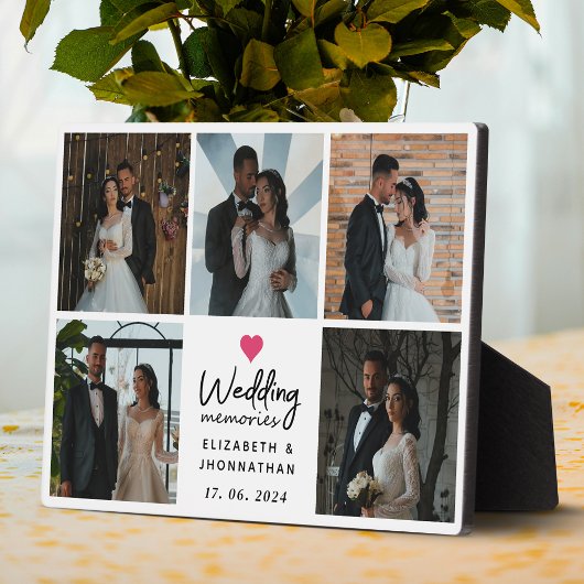 Script Wedding Memories Heart Couple Photo Collage Fotoplaat