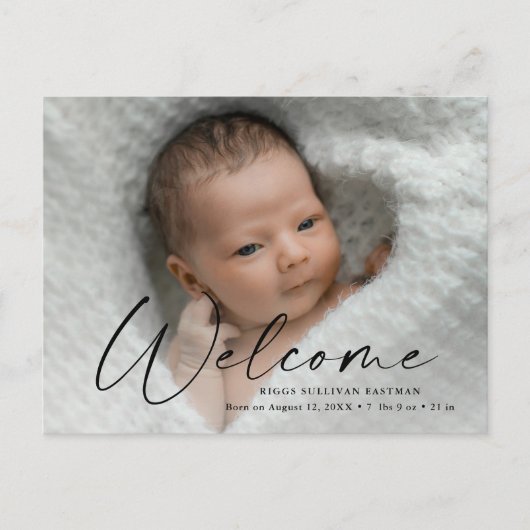 Script Welkom Baby Foto Geboorte Dank Je Briefkaart (Voorkant)
