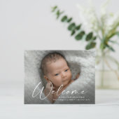 Script Welkom Baby Foto Geboorte Dank Je Briefkaart (Staand voorkant)