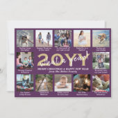 Script What a Year! 12 Photo Collage Purple & Gold Feestdagenkaart (Voorkant)