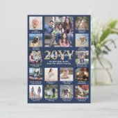 Script What a Year! 15 Foto Collage Marineblauw en Feestdagenkaart (Staand voorkant)