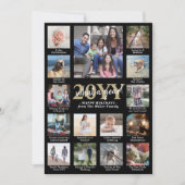 Script What a Year! 15 Photo Collage Black & Gold Feestdagenkaart (Voorkant)