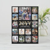 Script What a Year! 15 Photo Collage Black & Gold Feestdagenkaart (Staand voorkant)