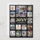 Script What a Year! 15 Photo Collage Black & Gold Feestdagenkaart (Voorkant)