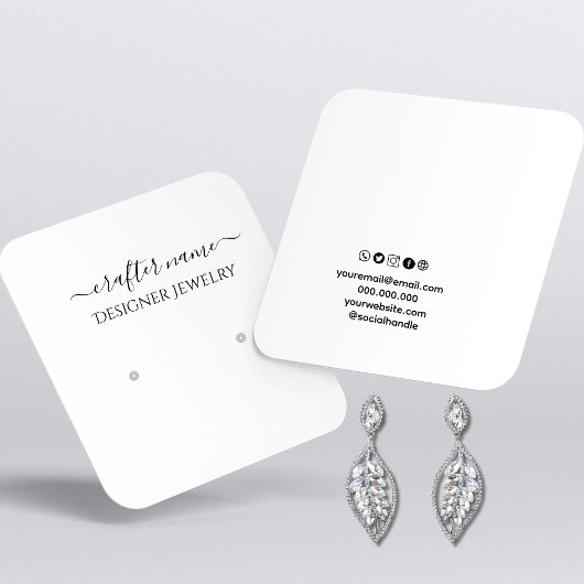 Script White Classic en Chic Jewelry Display Kaart Vierkante Visitekaartje