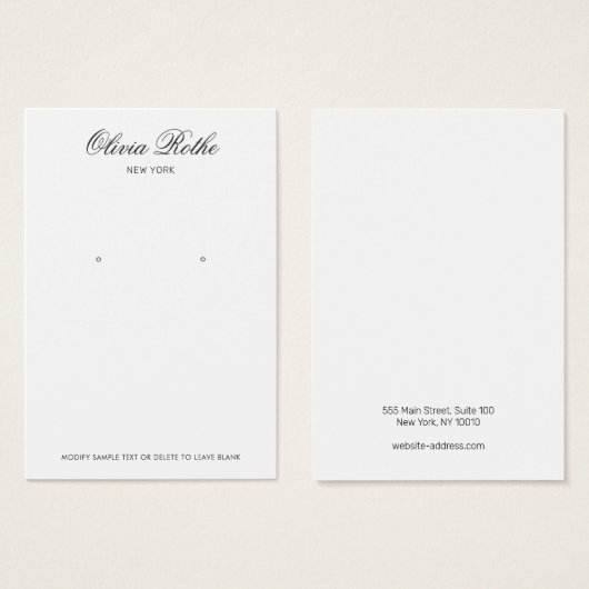  Script White Earring Display Kaart (Voorkant /achterkant)