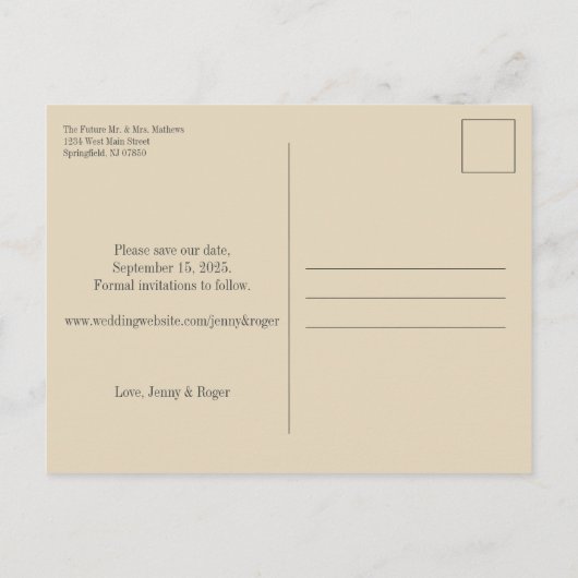 Script White Font De datum opslaan Aankondigingskaart (Achterkant)