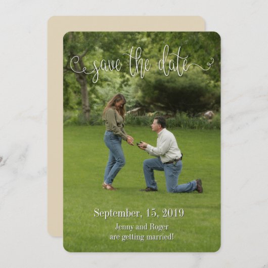 Script White Font De datum opslaan Kaart (Voorkant / Achterkant)