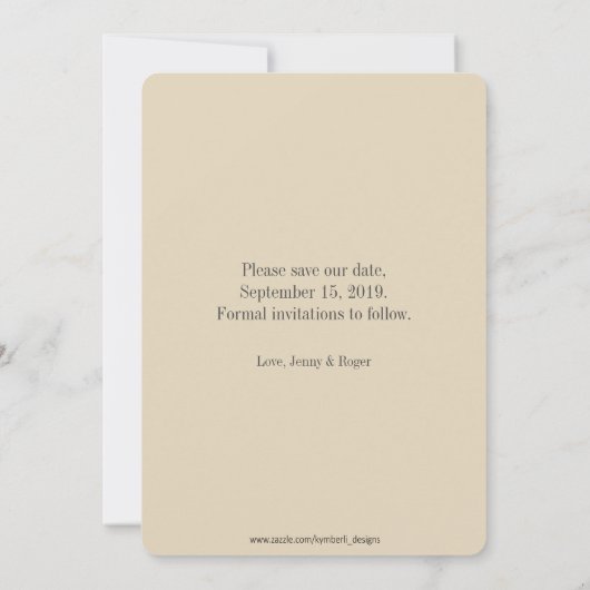 Script White Font De datum opslaan Kaart (Achterkant)