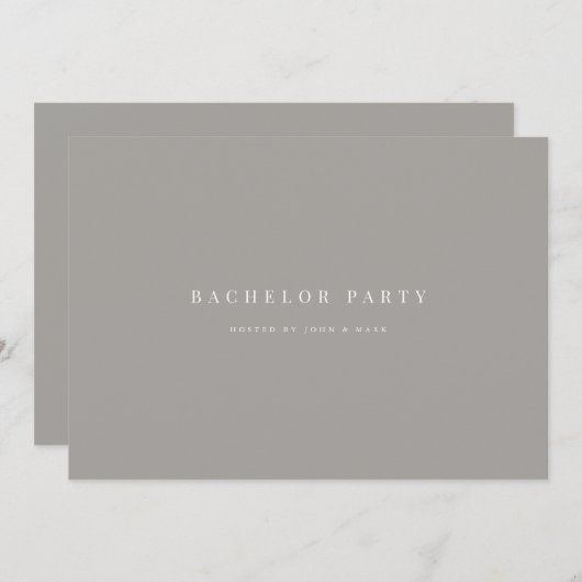 Script White & Grey Bachelor Party Invitation Kaar Kaart (Voorkant / Achterkant)