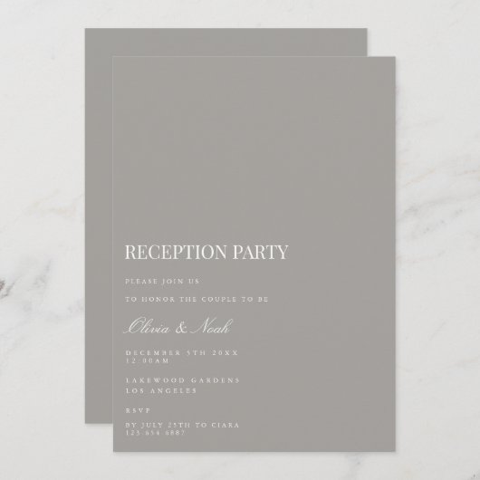 Script White & Grey Reception Invitation Kaart (Voorkant / Achterkant)