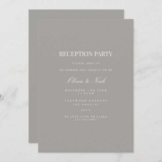 Script White & Grey Reception Invitation Kaart (Voorkant / Achterkant)