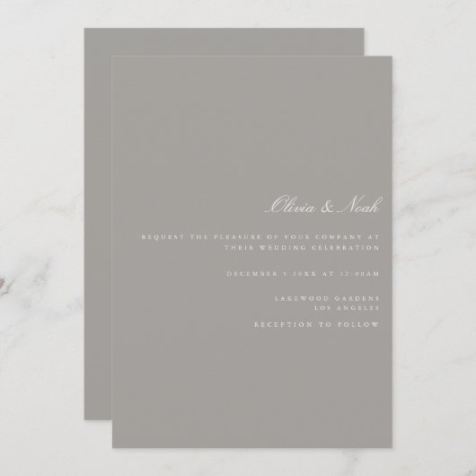 Script White & Grey Wedding Invitation Kaart (Voorkant / Achterkant)
