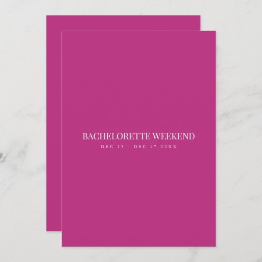 Script White & Magenta Bachelorette Weekend Kaart (Voorkant / Achterkant)