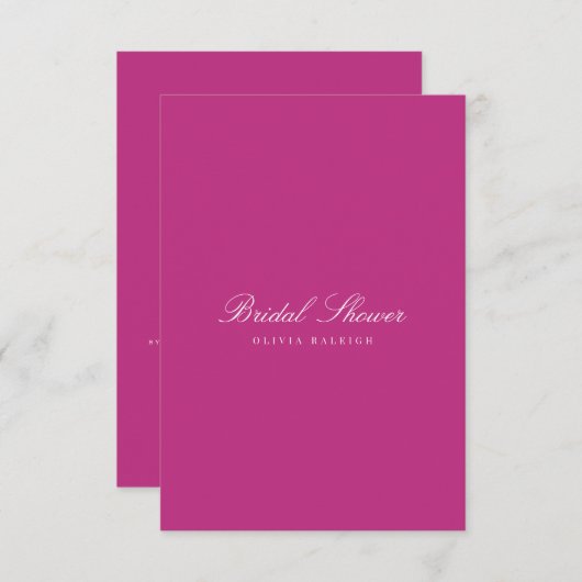 Script White & Magenta Bridal Shower Invitation Kaart (Voorkant / Achterkant)