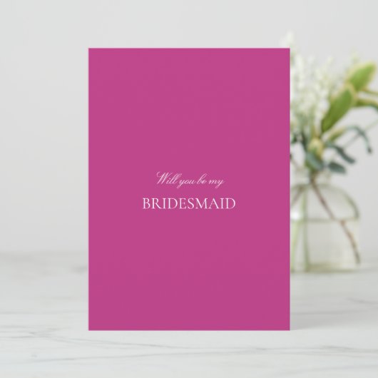 Script White & Magenta Bridesmaid Proposal Kaart (Staand voorkant)