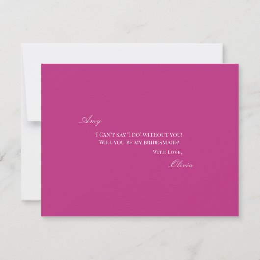 Script White & Magenta Bridesmaid Proposal Kaart (Achterkant)