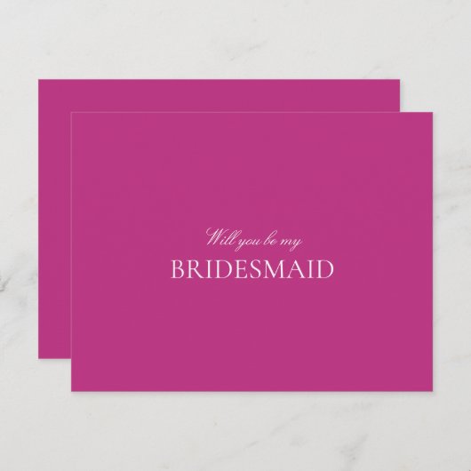 Script White & Magenta Bridesmaid Proposal Kaart (Voorkant / Achterkant)