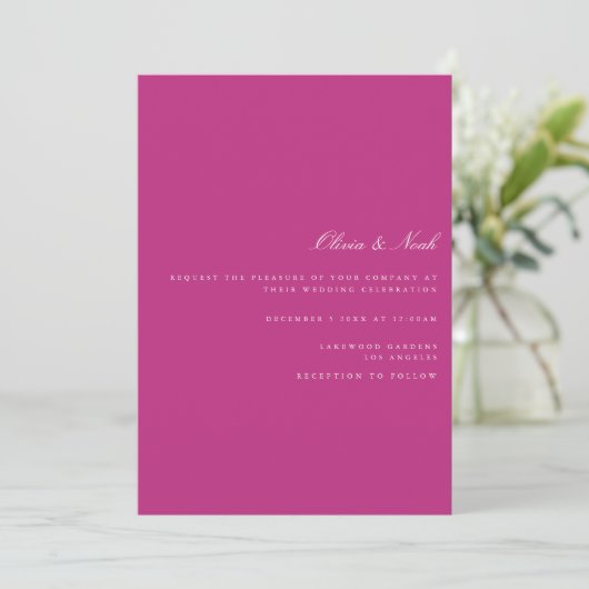 Script White & Magenta Wedding Invitation Kaart (Staand voorkant)