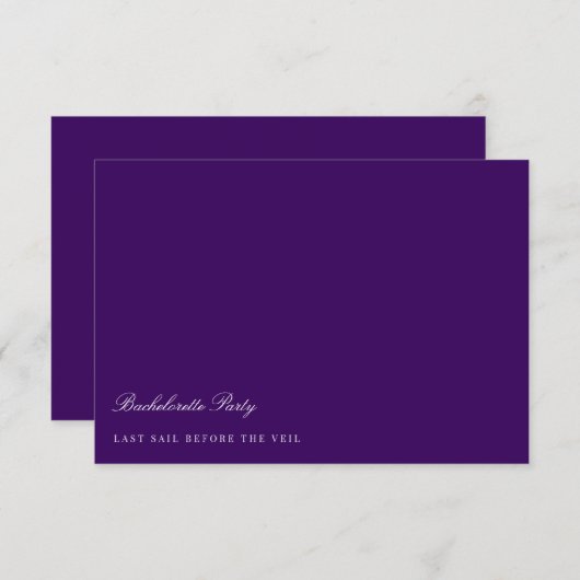 Script White & Paarse Bachelorette Party Kaart (Voorkant / Achterkant)