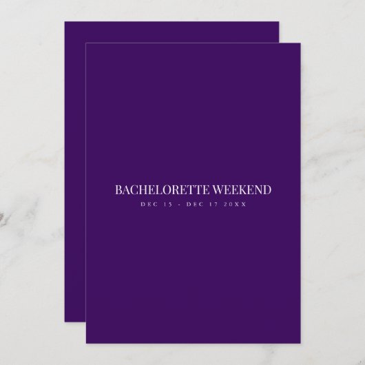 Script White & Paarse Bachelorette Weekend Kaart (Voorkant / Achterkant)