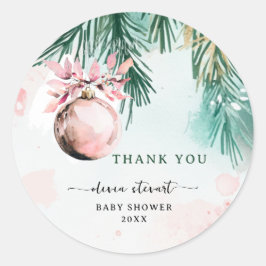 Script Winter Kerstmeisje Baby Shower bedankt Ronde Sticker