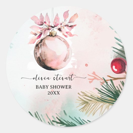 Script Winter Kerstmeisje Baby Shower Ronde Sticker (Voorkant)