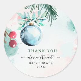 Script Winter Kerstmis Jongen Baby Shower bedankt Ronde Sticker