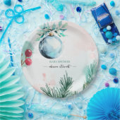 Script Winter Kerstmis Jongen Baby Shower Papieren Bordje (Feest)