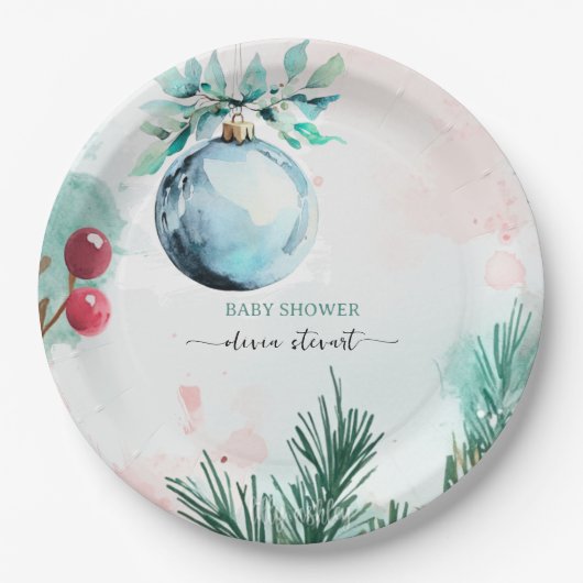 Script Winter Kerstmis Jongen Baby Shower Papieren Bordje (Voorkant)
