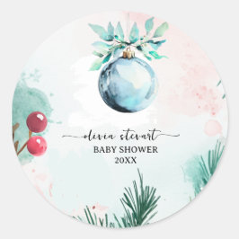 Script Winter Kerstmis Jongen Baby Shower  Ronde Sticker