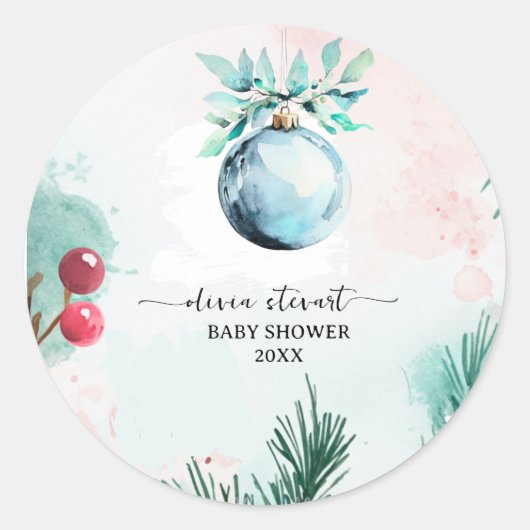 Script Winter Kerstmis Jongen Baby Shower Ronde Sticker (Voorkant)