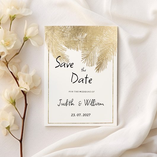  script witgouden bloemen Save the Date Kaart